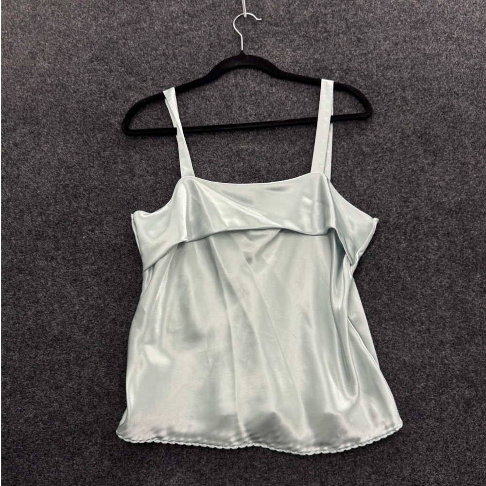 Escapades Light Blue Satin Scalloped Hem Cami Top Vintage Style Sleeveless Tank